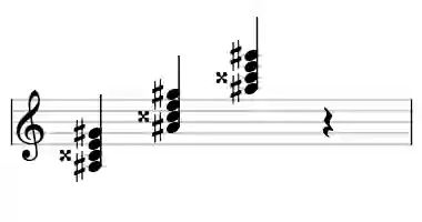 Sheet music of A# 7b5 in three octaves
